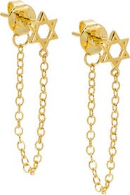 BY ADINA EDEN Solid Star of David Front Back Chain Stud Earring