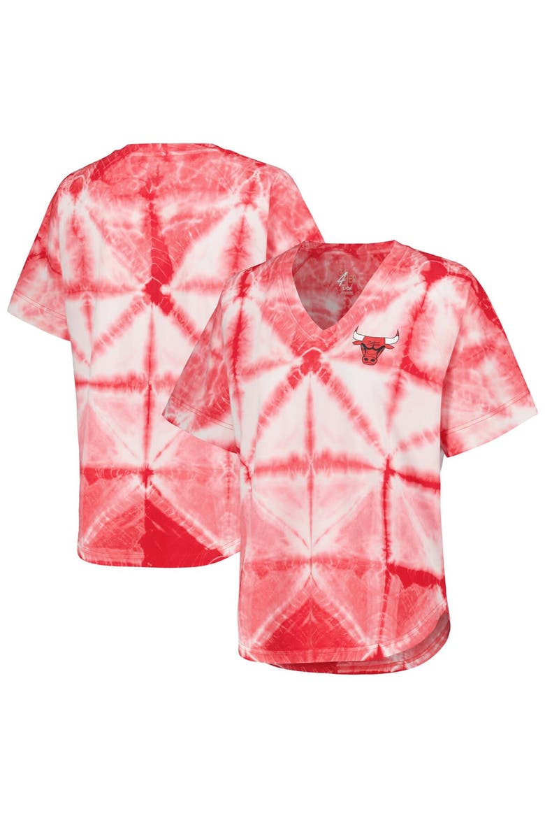 Women's G-III 4Her by Carl Banks Red Chicago Bulls Tournament Raglan Oversized Tie-Dye V-Neck T-Shirt, Alternate, color, Red