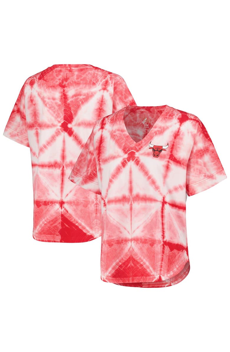 G-III 4HER BY CARL BANKS Women's G-III 4Her by Carl Banks Red Chicago Bulls Tournament Raglan Oversized Tie-Dye V-Neck T-Shirt, Alternate, color, Red