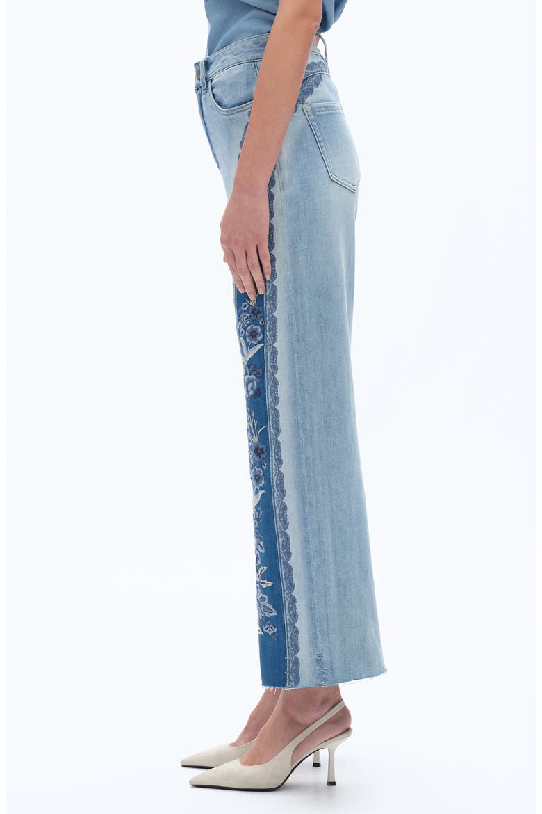 Patchwork Embroidered High Waist Crop Jeans, Alternate, color, MEDIUM BLUE