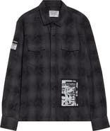 MIDNIGHT RODEO Patchwork Distressed Over Dyed Cotton Flannel Shirt