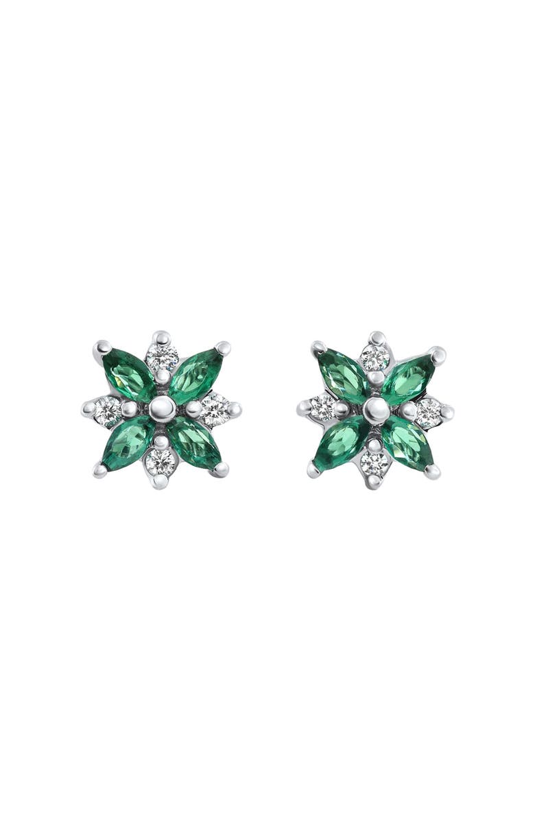 Bliss Diamond .60Ct Petal Green Emerald Diamond Earrings 14k Gold Lab Grown Screw Back, Main, color, 14K White Gold