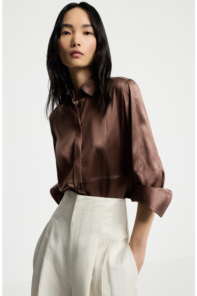 Satin shirt, Alternate, color, Cocoa