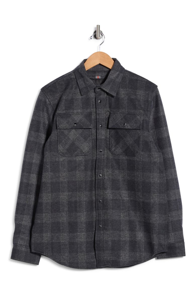 Plaid Button-Up Shirt Jacket, Main, color, BLACK