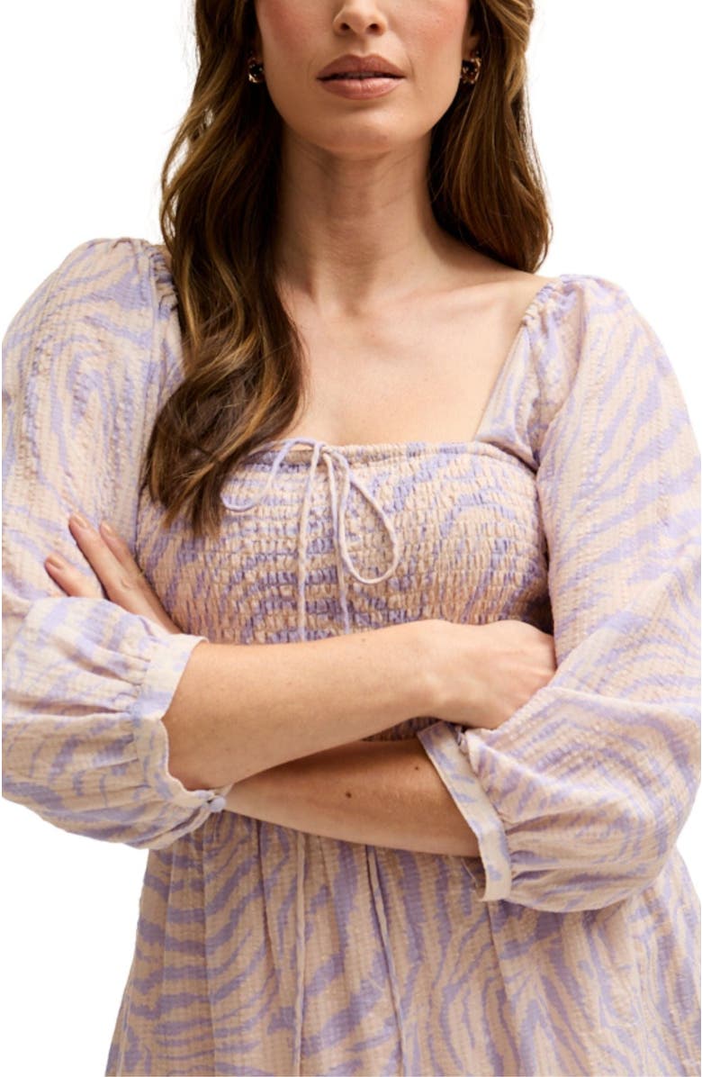 LILY AND LIONEL Lucy Shirred Bodice Banana Check Print Mini Dress, Alternate, color, Light Pink