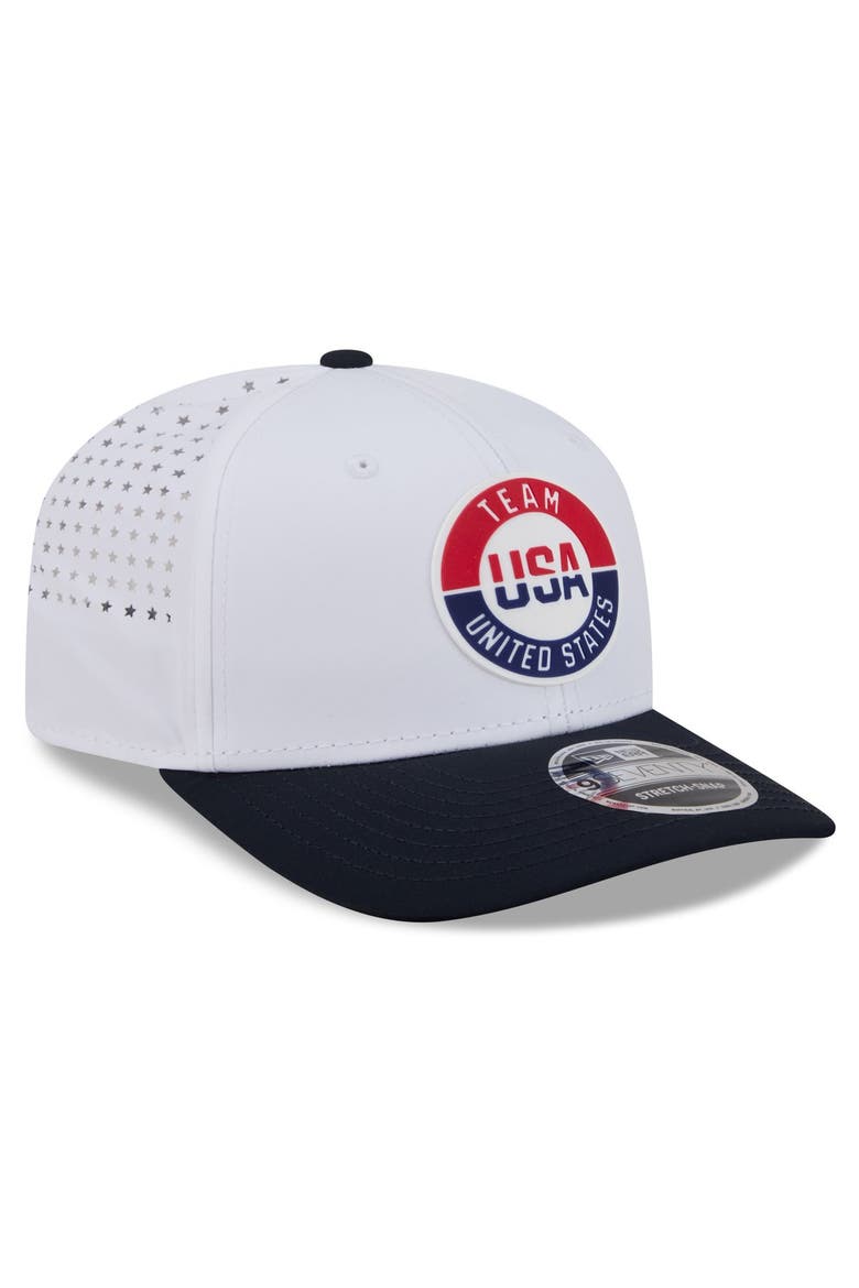 Men's New Era  White/Black Team USA Perforated Stars 9SEVENTY Adjustable Hat, Alternate, color, White