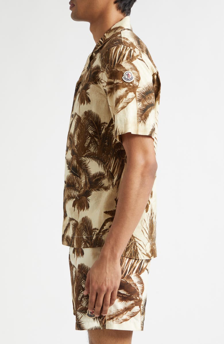 Moncler Cotton & Flax Camp Shirt, Alternate, color, Beige