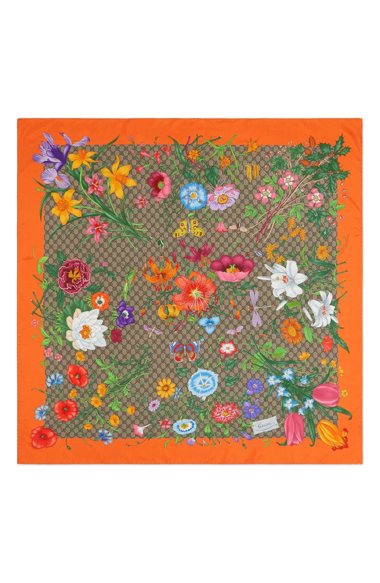 Gucci Big Flora Fluorescent Silk Scarf, Main, color, 