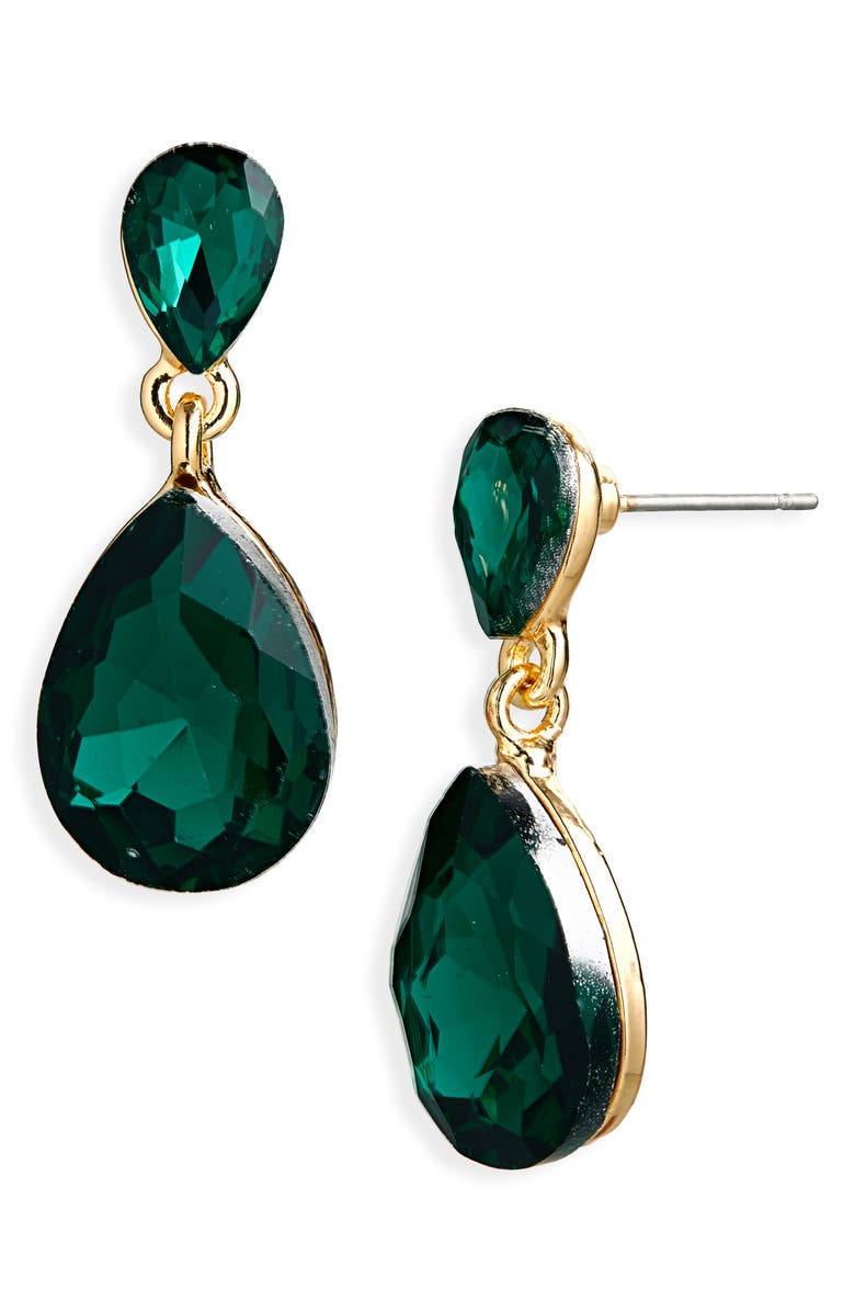 Cara Crystal Drop Earrings, Main, color, Gold/ Green