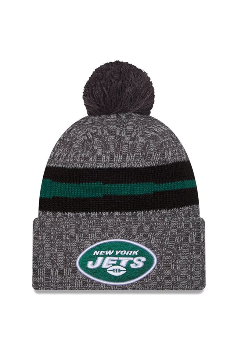 Men's New Era  Gray New York Jets 2023 Sideline Sport Cuffed Pom Knit Hat, Main, color, Gray