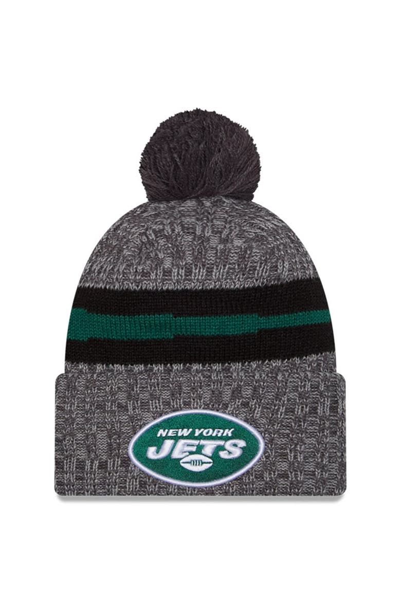 New Era Men's New Era  Gray New York Jets 2023 Sideline Sport Cuffed Pom Knit Hat, Main, color, Gray