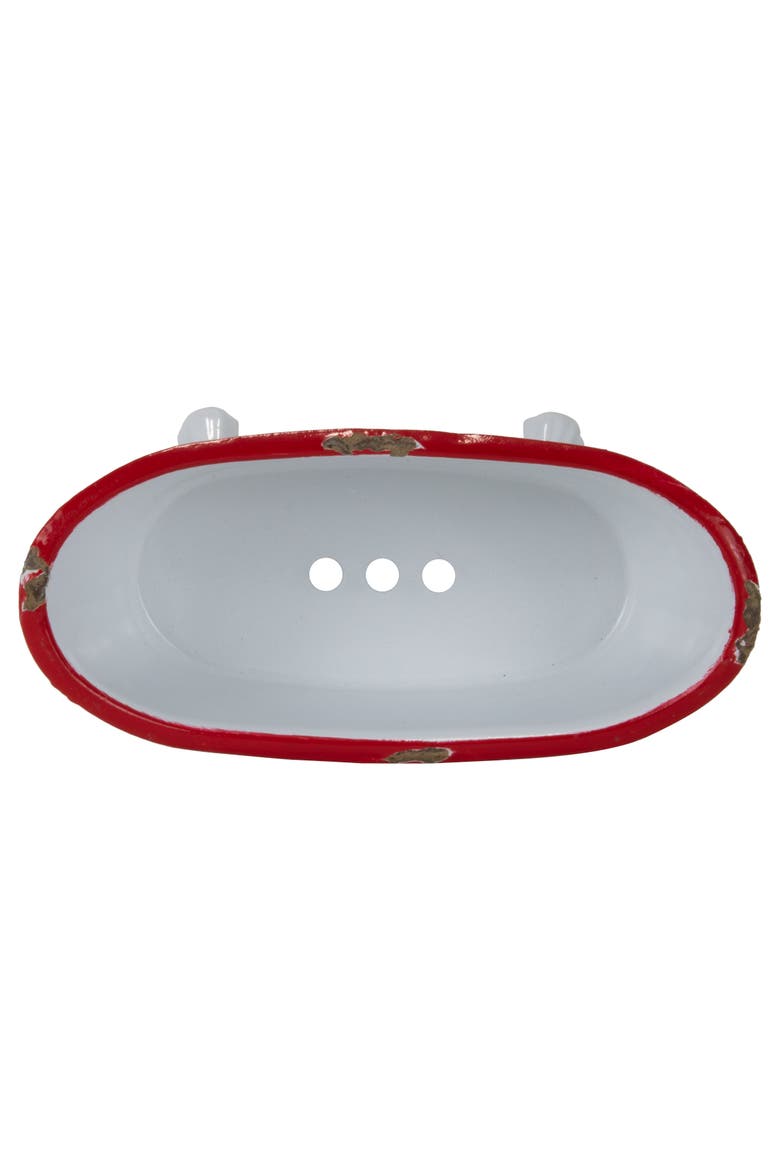 Red Distressed Rim White Enamel Bathtub Soap Dish, Alternate, color, White