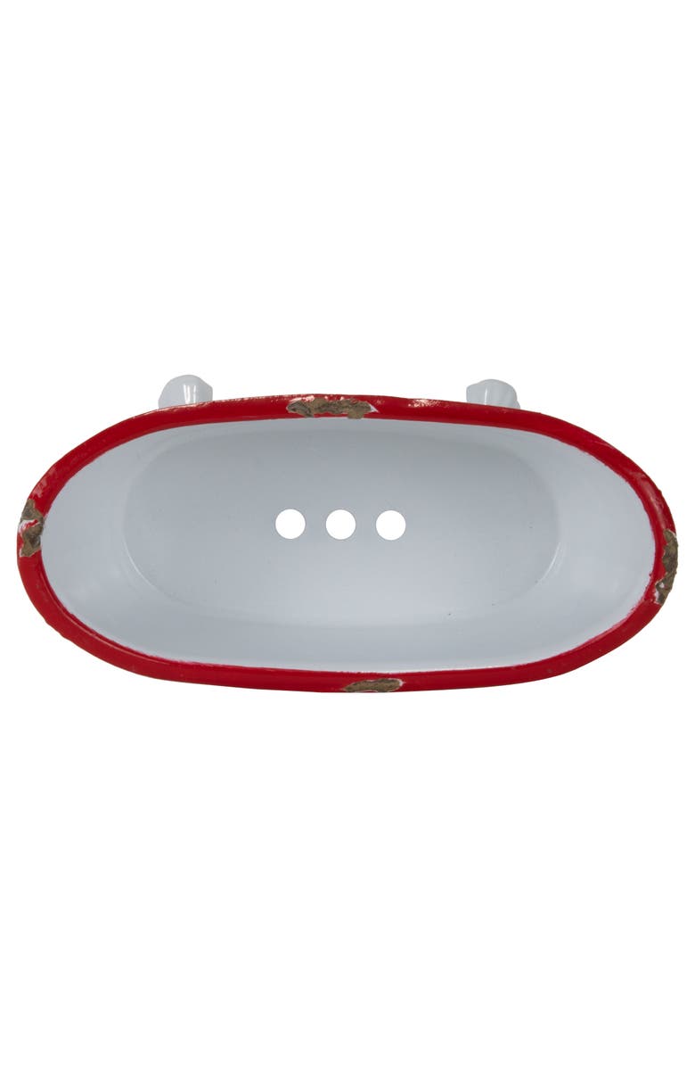Foreside Home and Garden Red Distressed Rim White Enamel Bathtub Soap Dish, Alternate, color, White