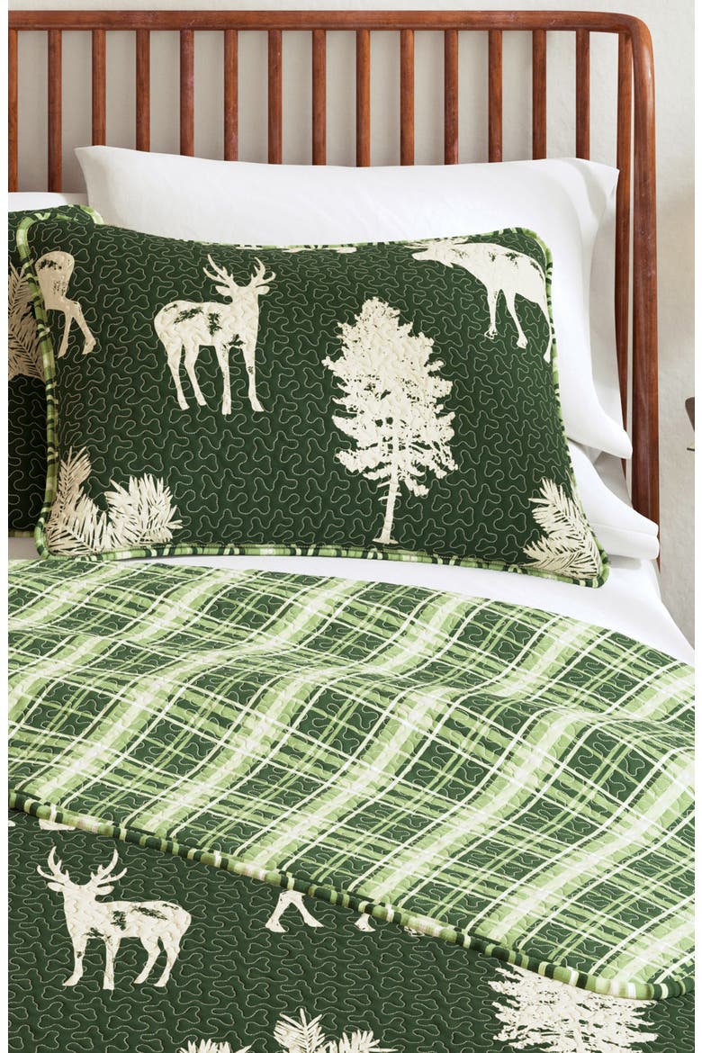 Bear Moose Quilt Set, Alternate, color, FOREST GREEN