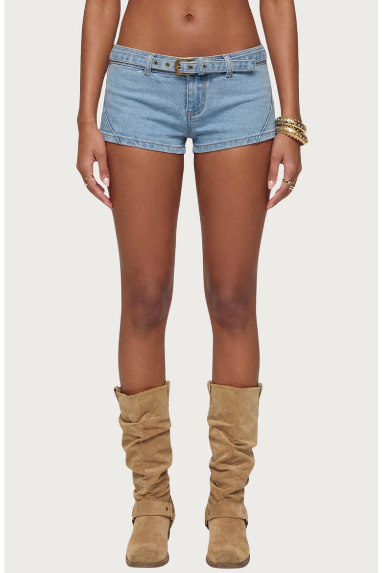 Ciel Low Rise Micro Denim Shorts, Main, color, LIGHT-BLUE-WASHED