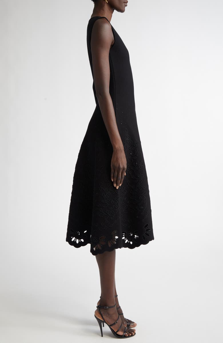 Oscar de la Renta Eyelet Jacquard A-Line Dress, Alternate, color, Black