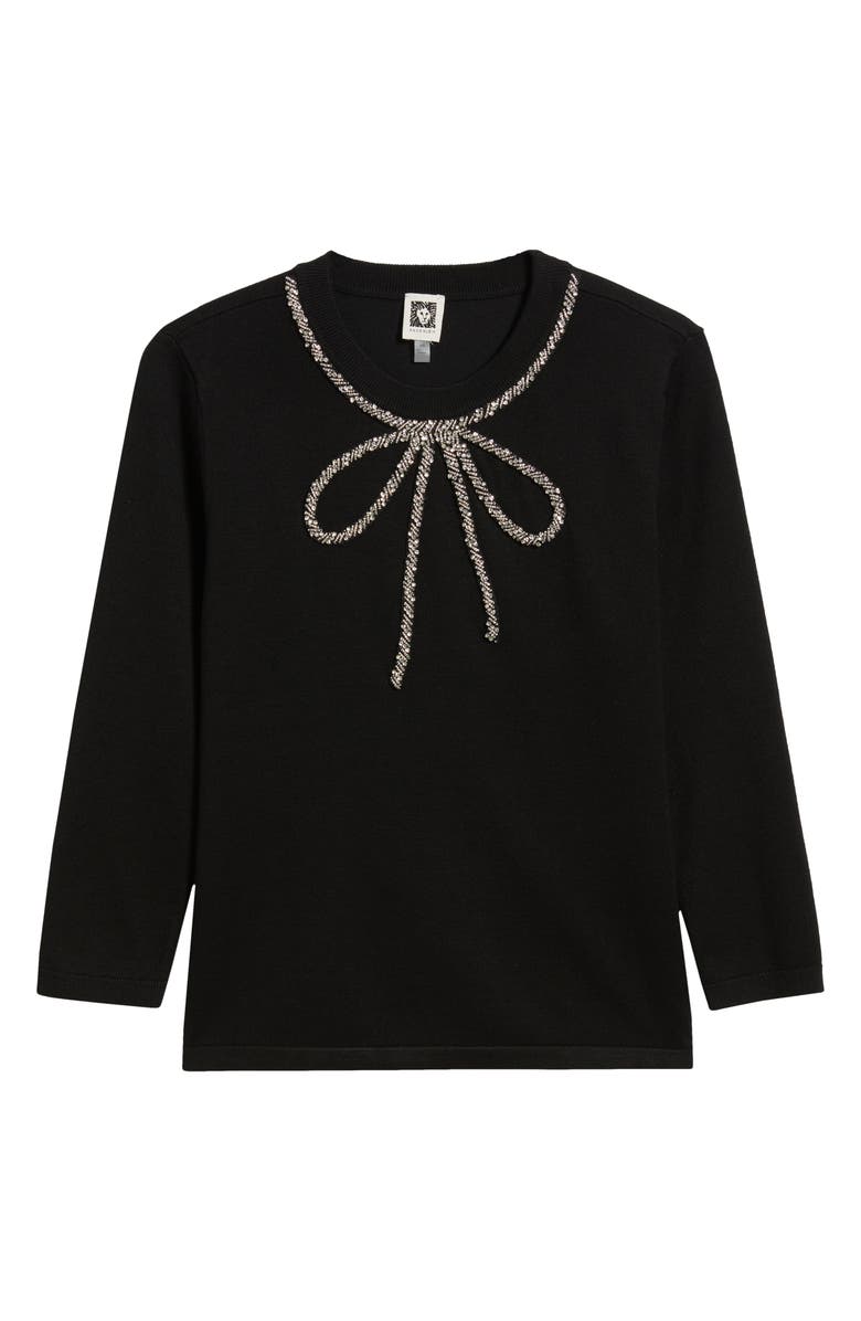 Anne Klein Bow Embellished Crewneck Sweater, Alternate, color, Asphalt