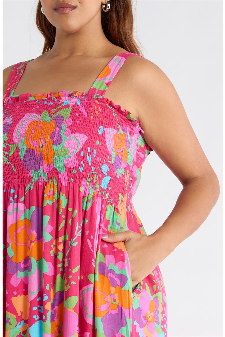 Himera Floral Kells Smocked Maxi Sundress, Alternate, color, FUCHSIA-MULTI
