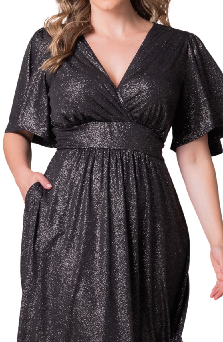 Kiyonna Crystal Cove Metallic Cocktail Dress, Alternate, color, Silver Starlight