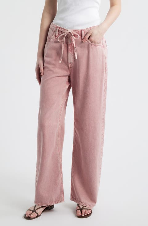 Featherweight Phoebe Drawstring Wide Leg Jeans (Raspberry)
