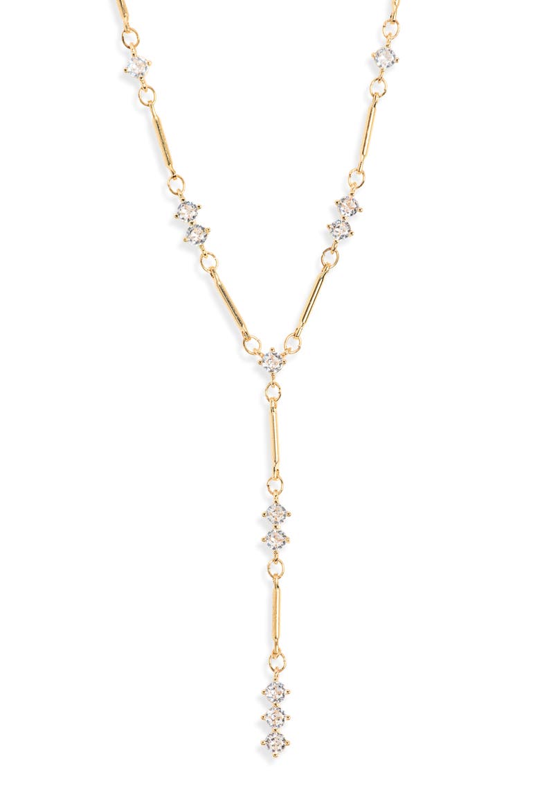Cubic Zirconia Station Y-Necklace, Main, color, CLEAR- GOLD