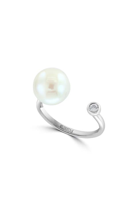 Freshwater Pearl & White Topaz Split Band Ring
