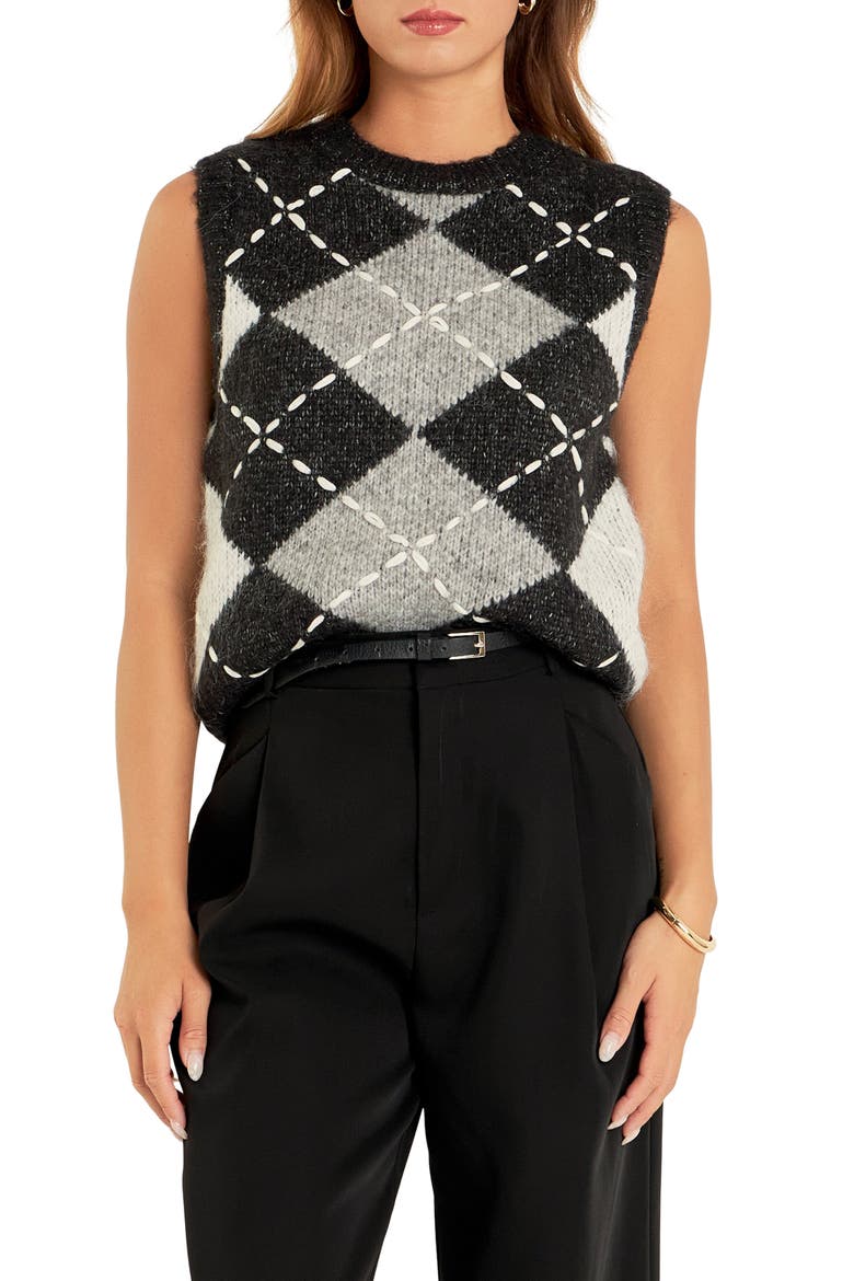 Argyle Sweater Vest, Main, color, BLACK