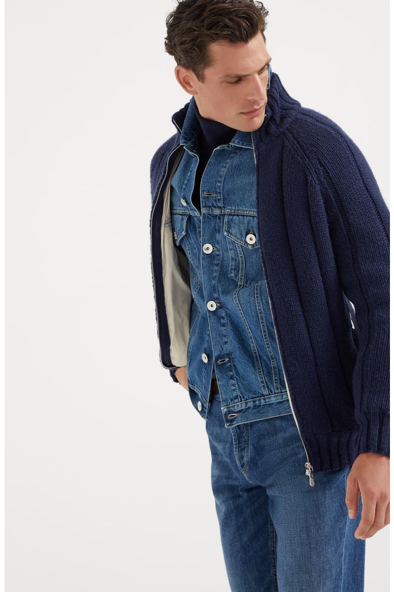 Knit jacket with padding, Alternate, color, Indigo