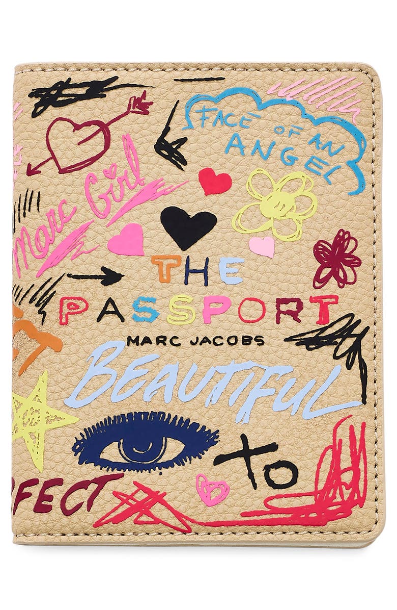 Marc Jacobs The Punk Scribble Passport Case, Main, color, Beige Multi