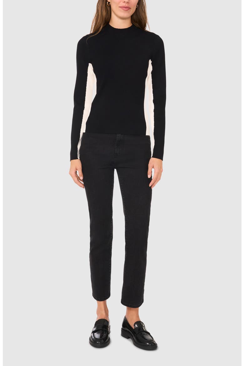Colorblock Mock Neck Sweater, Alternate, color, RICH BLACK