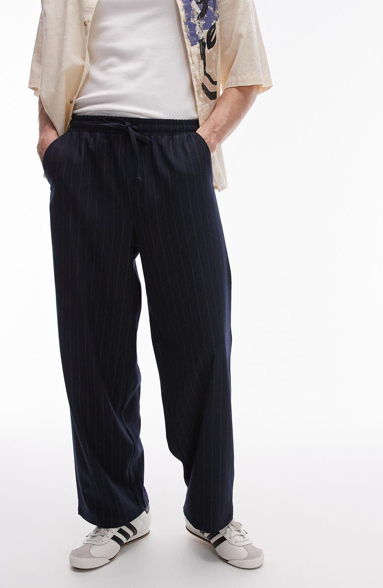Topman Pinstripe Wide Leg Drawstring Pants, Main, color, 