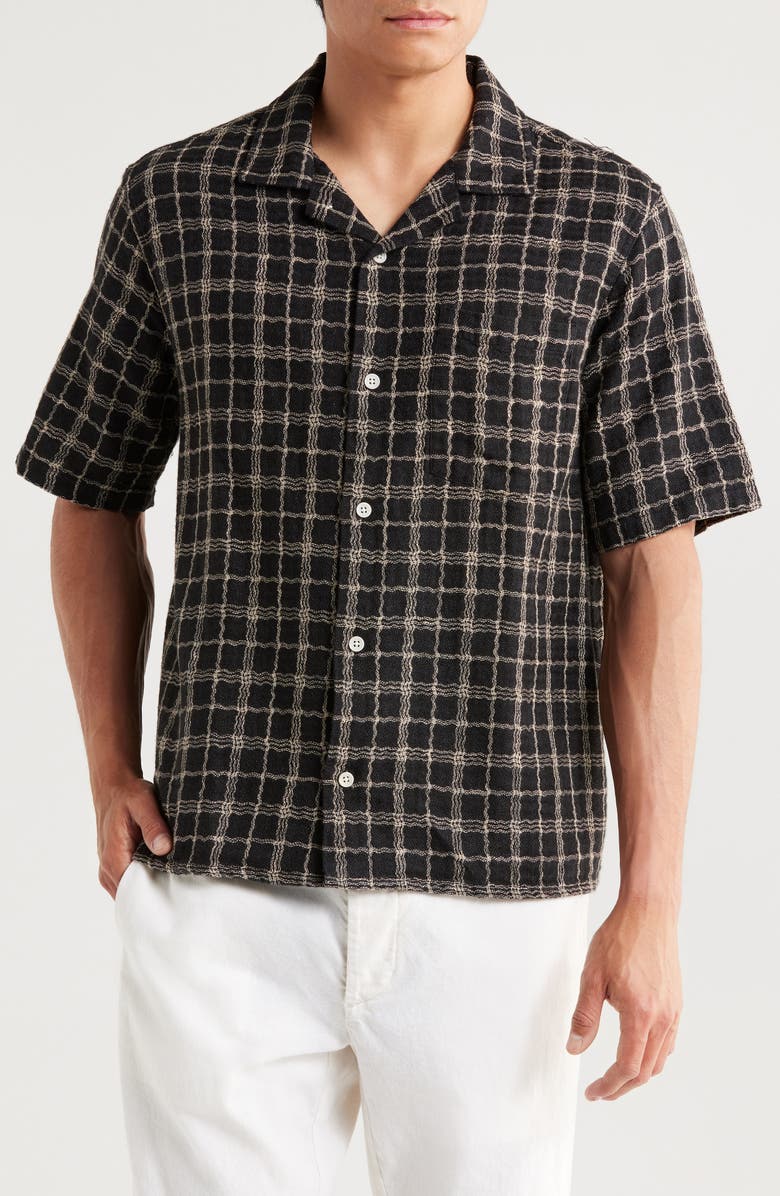 Corridor Wavy Plaid Short Sleeve Cotton & Linen Camp Shirt, Main, color,