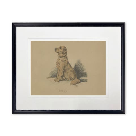 Sitting Dog Sketch Print in Black Frame