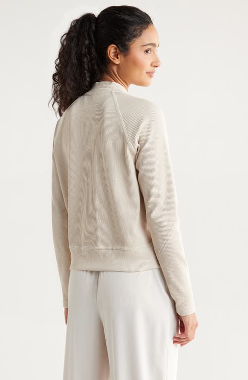 Zella Seamless Mixed Media Bomber Jacket In White