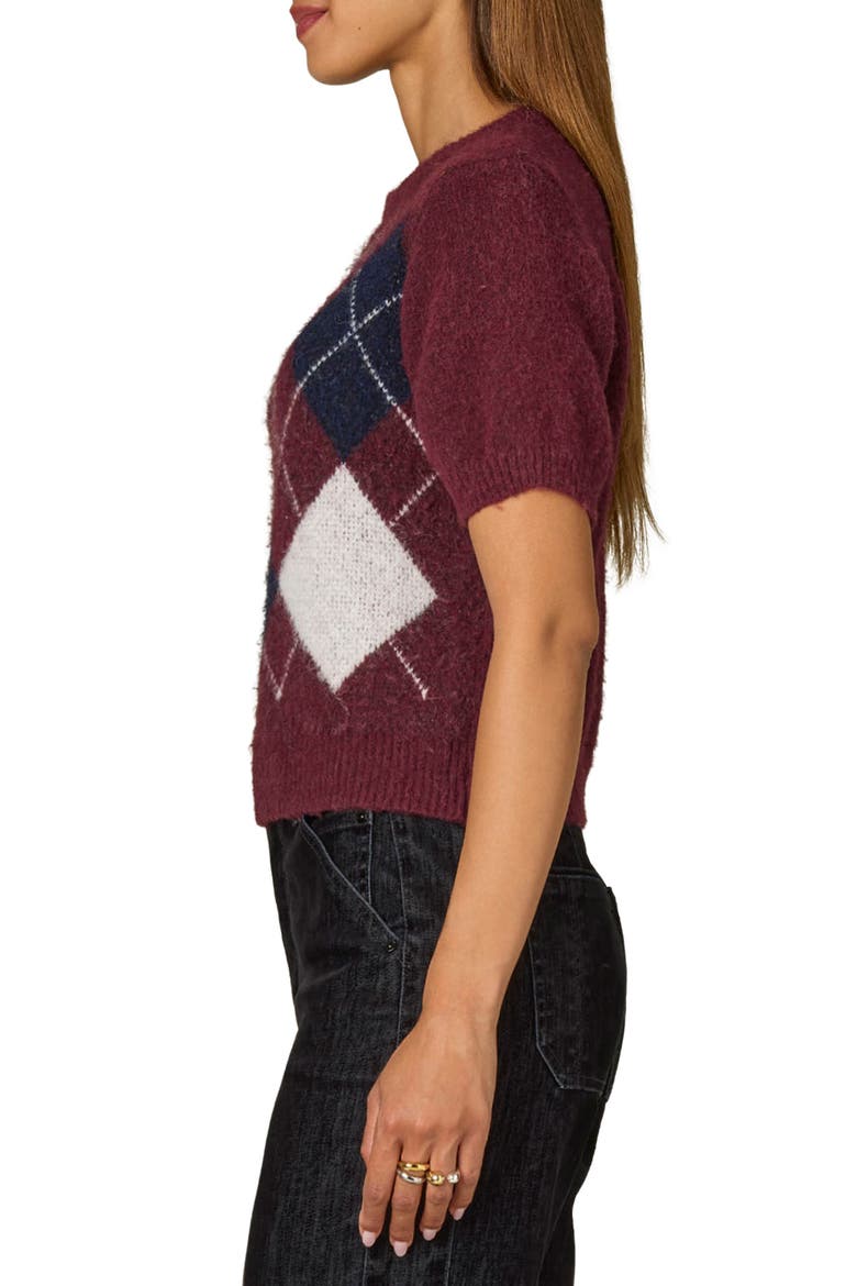 Argyle Short Sleeve Sweater, Alternate, color, PLUM