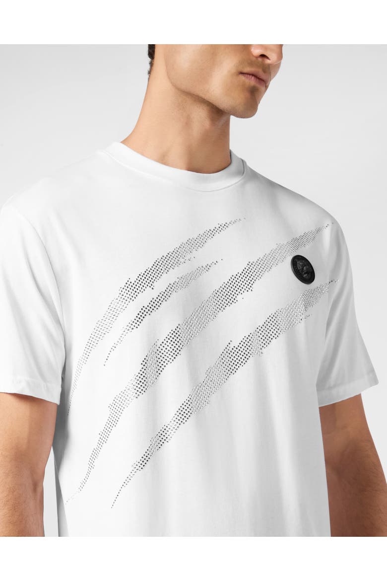 Cotton T-Shirt Round Neck Ss Lamina Scratch Men, Alternate, color, white/silver