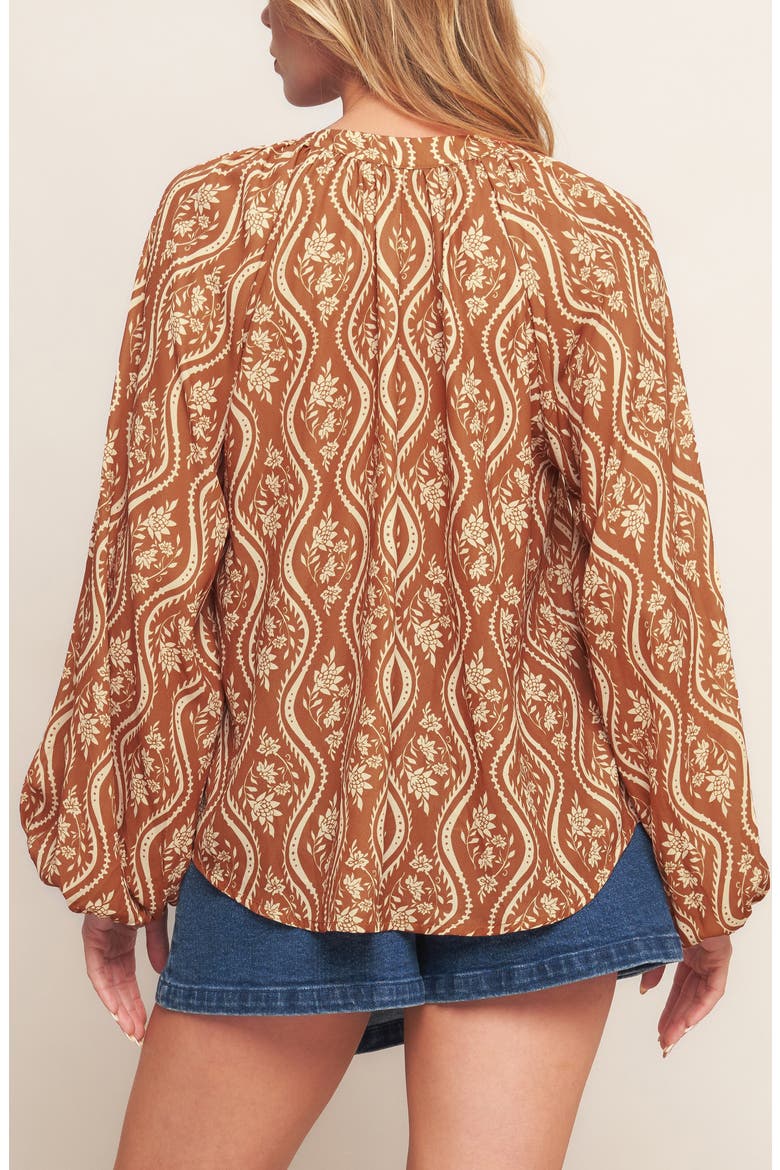 Floral Billow Sleeve Top, Alternate, color, BROWN/PEACH