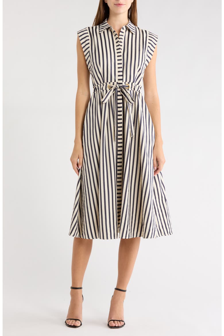 Stripe Sleeveless Tie Waist Shirtdress, Main, color, NAVY/ WHITE