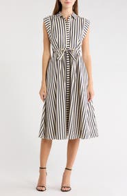 Sam Edelman Stripe Sleeveless Tie Waist Shirtdress