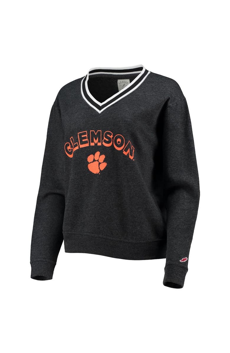 LEAGUE COLLEGIATE WEAR Women's League Collegiate Wear Heathered Black Clemson Tigers Victory Springs Tri-Blend V-Neck Pullover Sweatshirt, Alternate, color, 