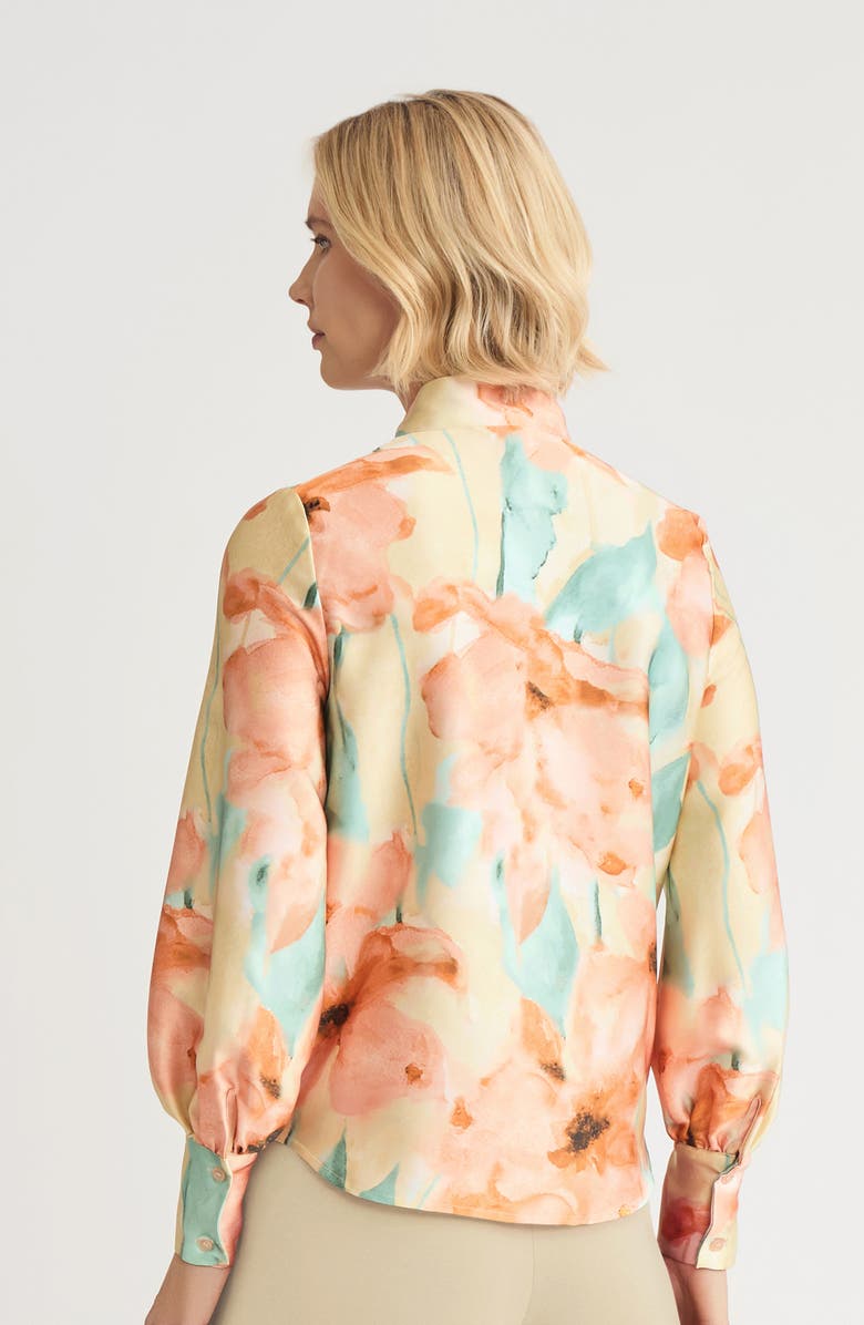 Misook Floral Printed Crepe de Chine Blouse, Alternate, color, Sunglow/Mystic Green