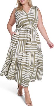 Calvin Klein Geometric Tie Waist Midi Dress