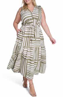 Calvin Klein Geometric Tie Waist Midi Dress