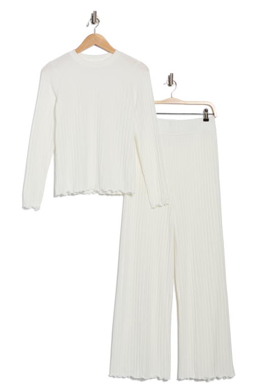 Yogalicious Brushed Ribbed Long Sleeve Top & Pants Pajamas In White