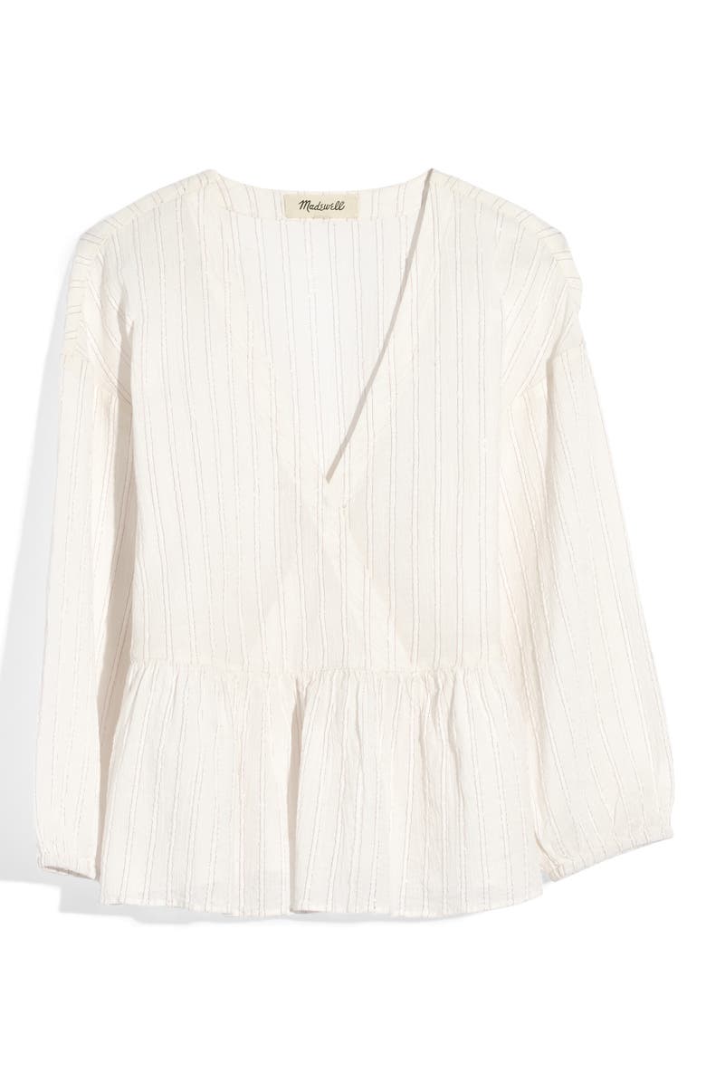 Madewell Metallic Stripe Bubble Sleeve Peplum Top, Alternate, color, 