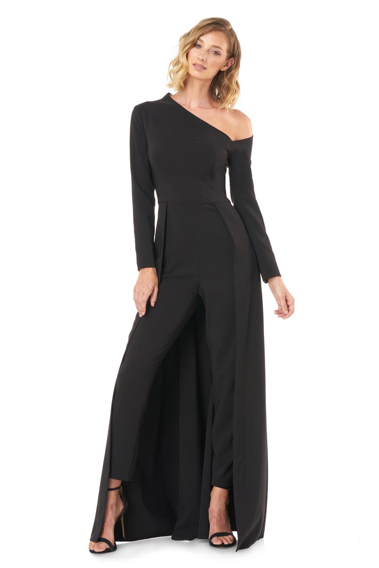One-Sleeve Maxi Romper, Alternate, color, BLACK