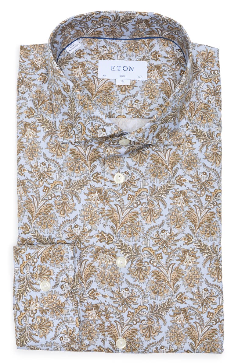 Eton Slim Fit Paisley Cotton Dress Shirt, Main, color, Brown