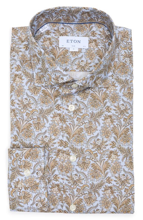 Slim Fit Paisley Cotton Dress Shirt