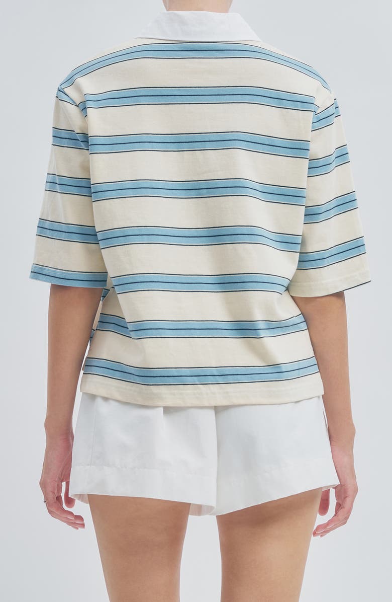 MAUDE CLUB Frankie Stripe Stretch Cotton Polo, Alternate, color, White Light Blue Stripe