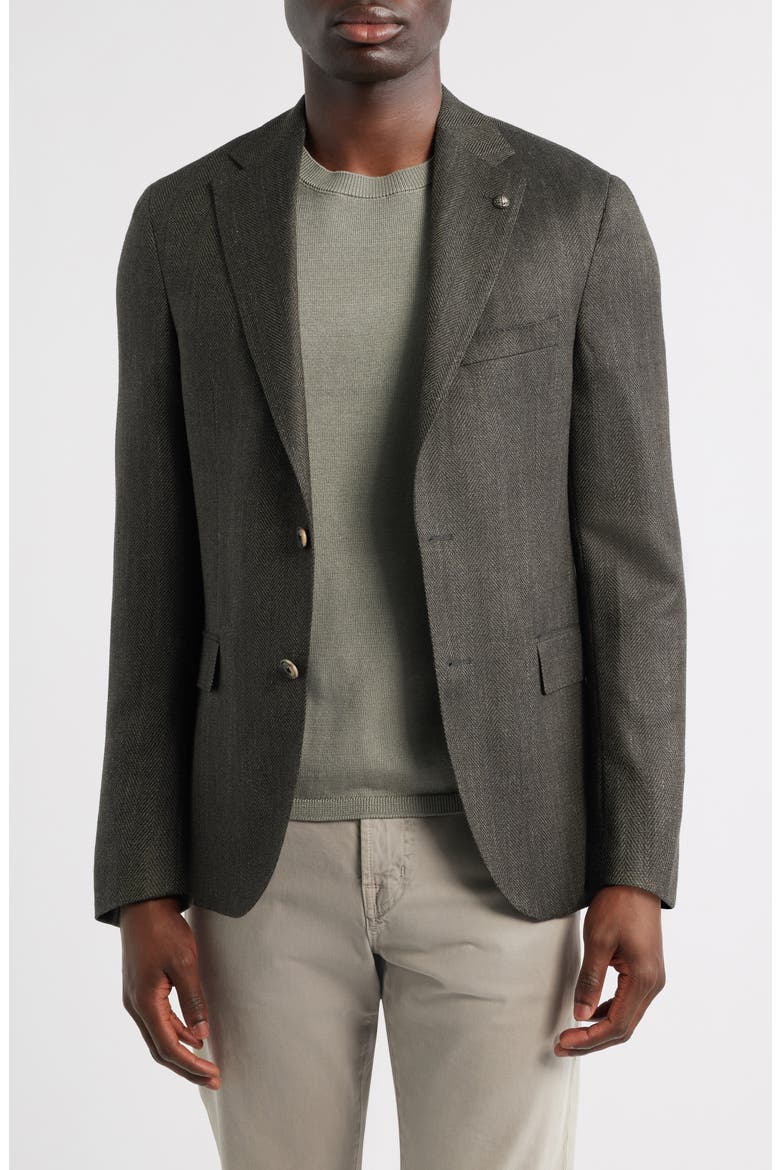 Midland Contemporary Fit Olive Green Wool Blend Herringbone Sport Coat, Main, color, DARK OLIVE